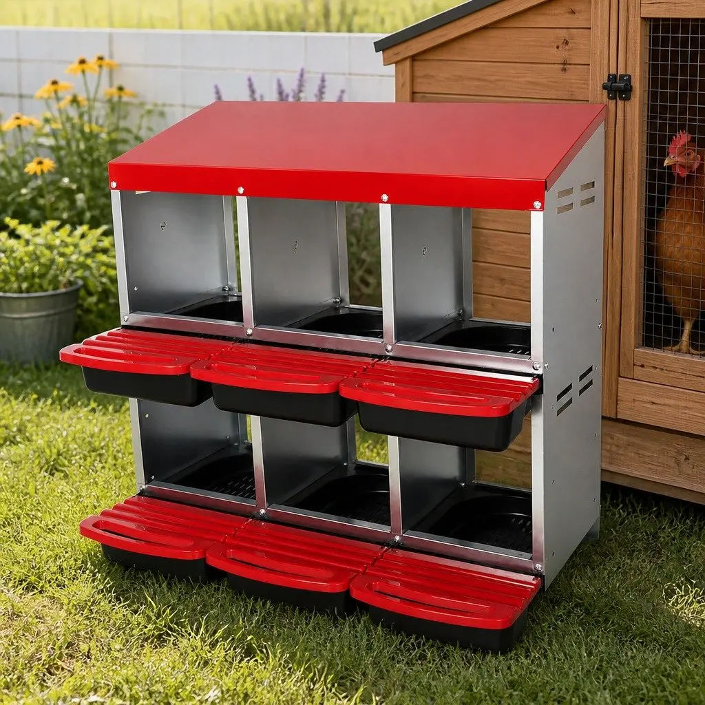 Chicken Nesting Box 6 Hole Roll Away Egg Collection Laying Hen Coop Hutch