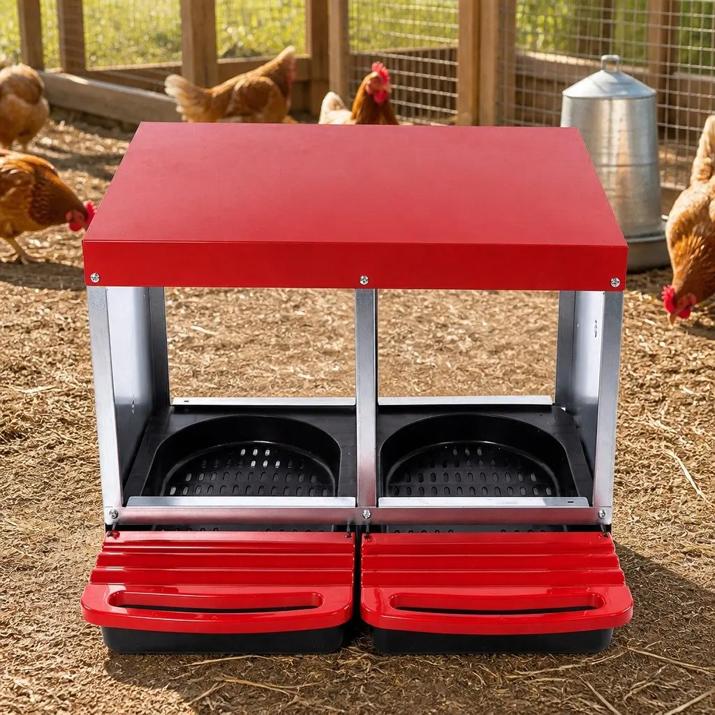 Chicken Nesting Box 2 Hole Roll Away Egg Collection Tray Backyard Poultry Coop