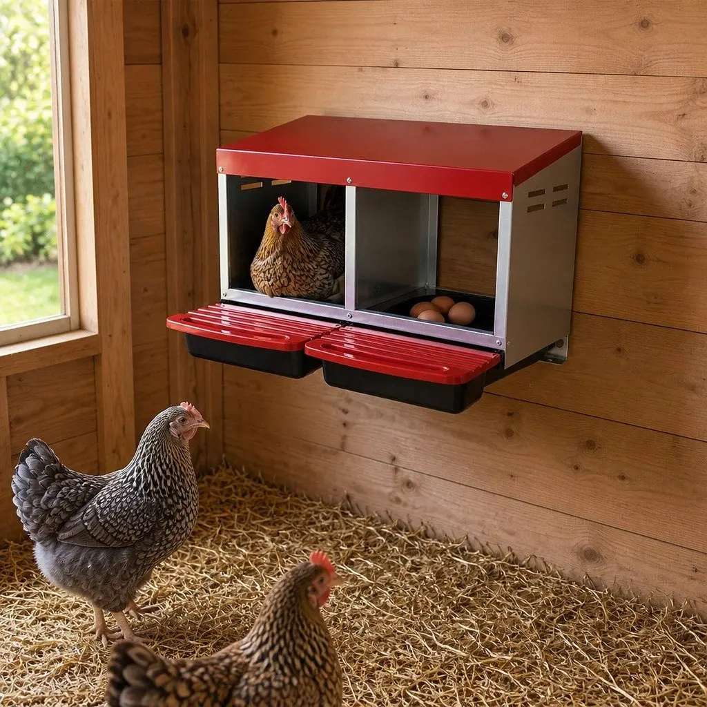 Chicken Nesting Box 2 Hole Roll Away Egg Collection Tray Backyard Poultry Coop