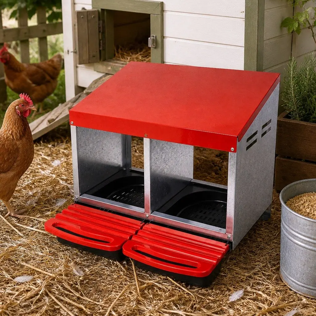 Chicken Nesting Box 2 Hole Roll Away Egg Collection Tray Backyard Poultry Coop
