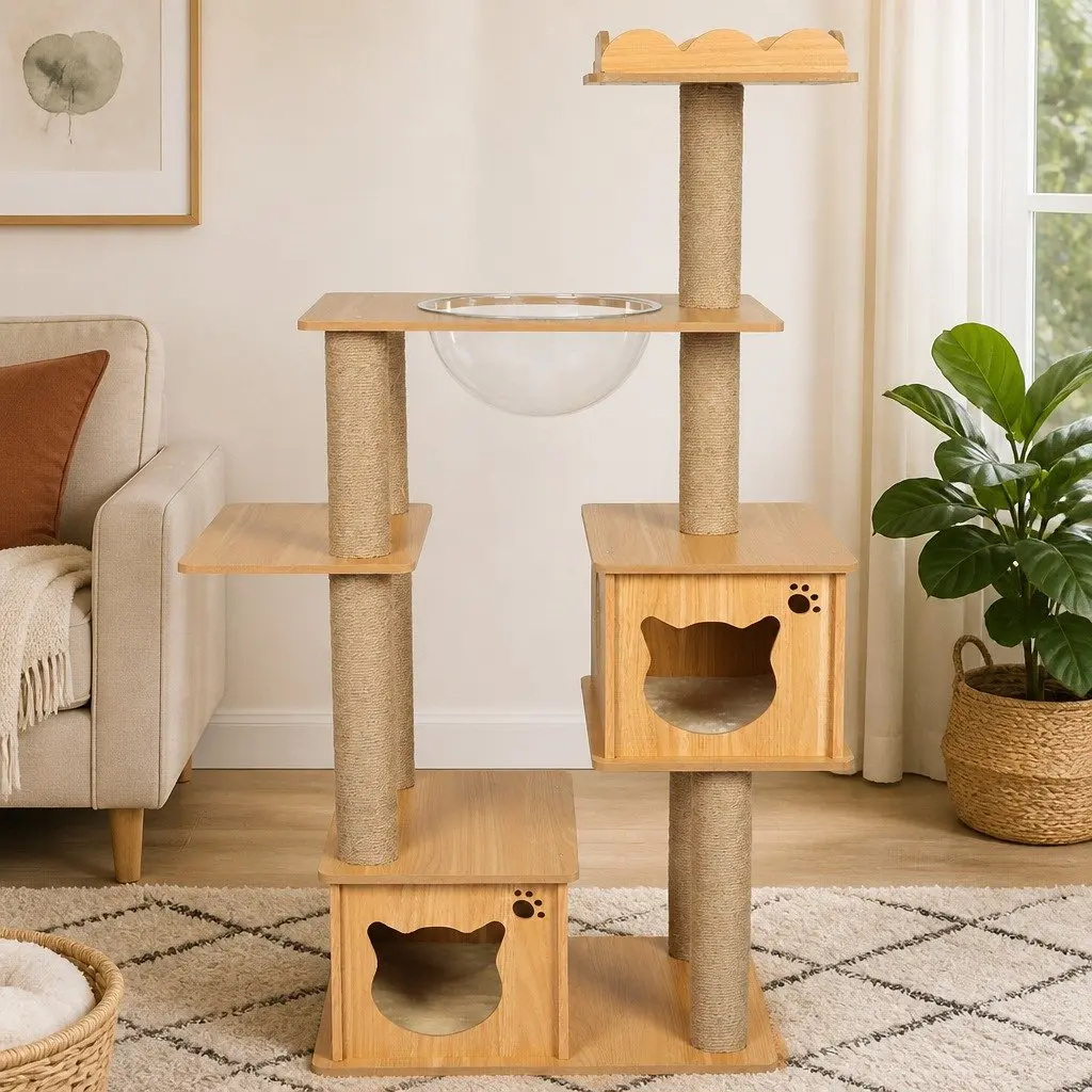Cat Tree Greige Multi-Level Tower with Scratching Posts and Sleeping Den