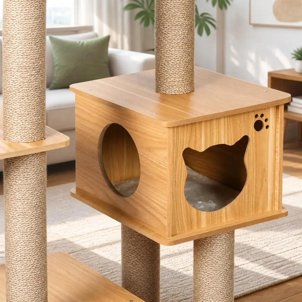 Cat Tree Greige Multi-Level Tower with Scratching Posts and Sleeping Den