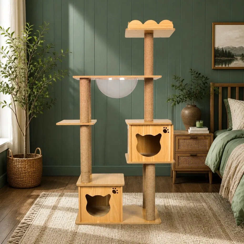 Cat Tree Greige Multi-Level Tower with Scratching Posts and Sleeping Den