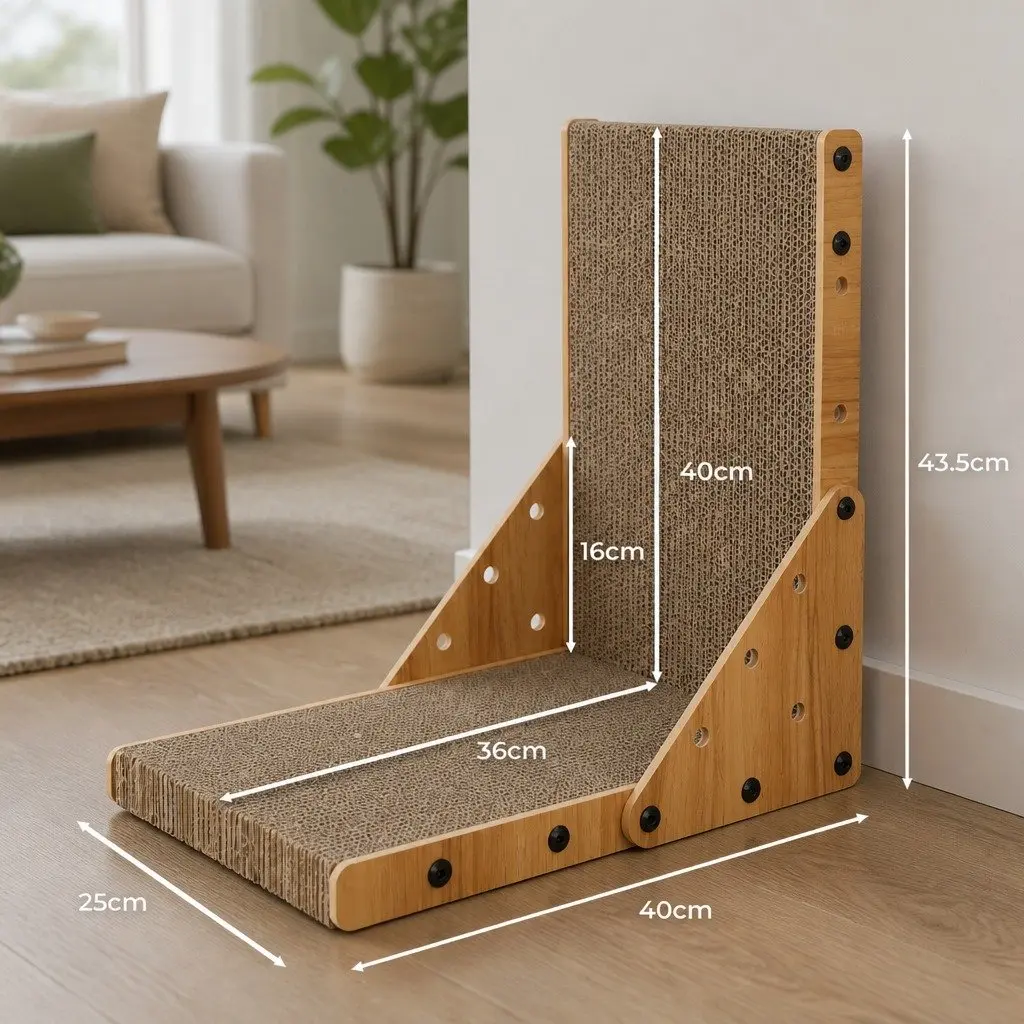 Cat Scratching Board Brown 40cm x 25cm x 43.5cm MDF Frame Corrugated Cardboard Furniture Protector