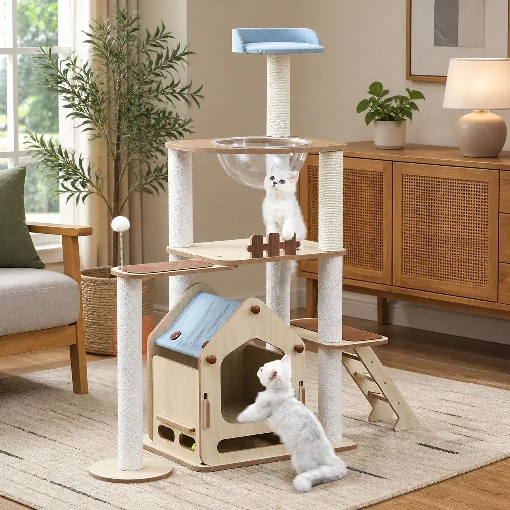 Cat Tree Tower Grey 120cm Multi-Level with Platforms Sleeping Den and Sisal Posts
