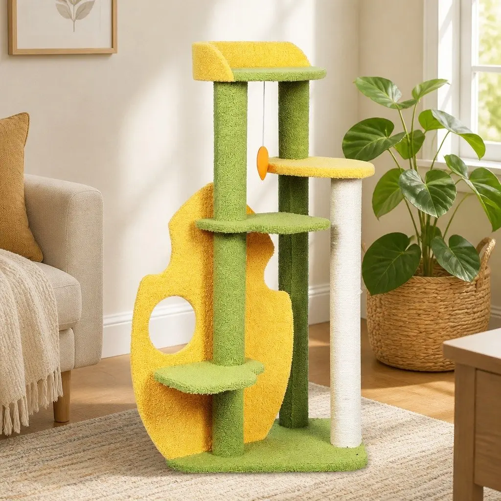 Cat Tree Green Multi-Level Scratching Climbing Tower Playhouse