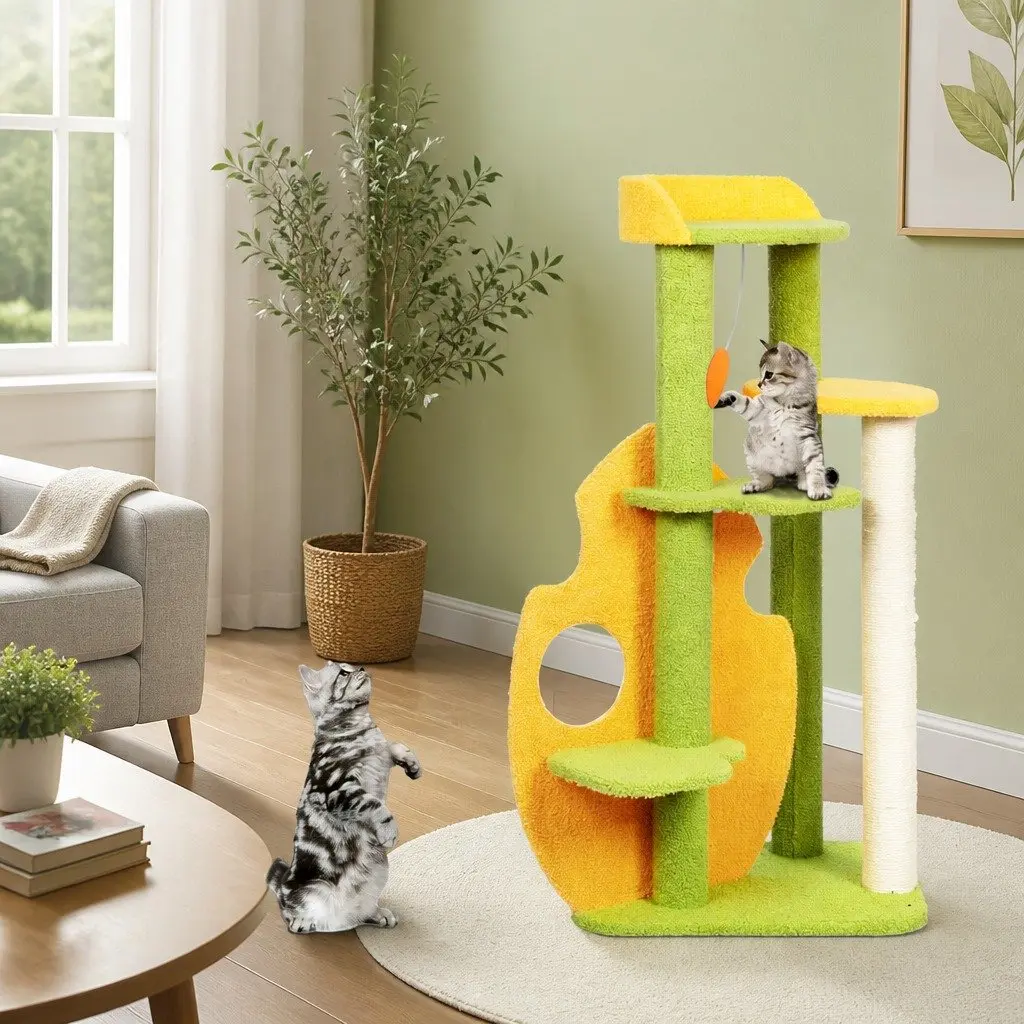 Cat Tree Green Multi-Level Scratching Climbing Tower Playhouse