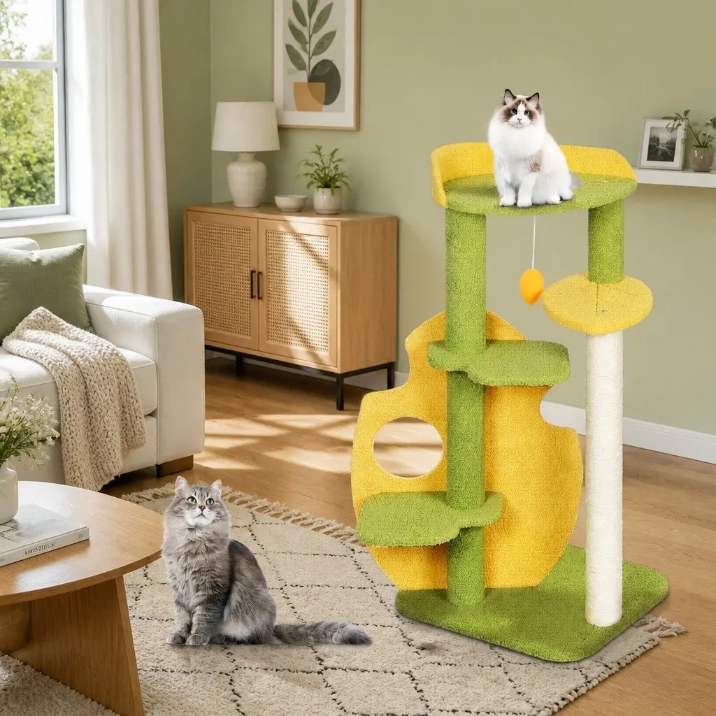 Cat Tree Green Multi-Level Scratching Climbing Tower Playhouse