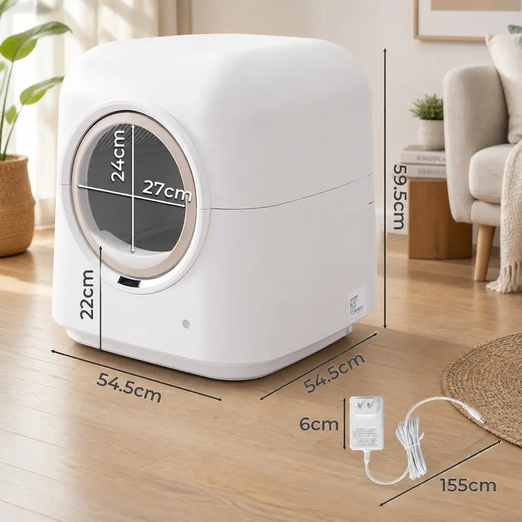 Automatic Cat Litter Box White 54.5cm Self-Cleaning with App Control Wi-Fi Enabled