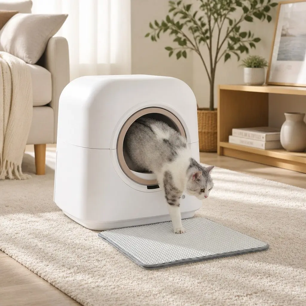 Automatic Cat Litter Box White 54.5cm Self-Cleaning with App Control Wi-Fi Enabled
