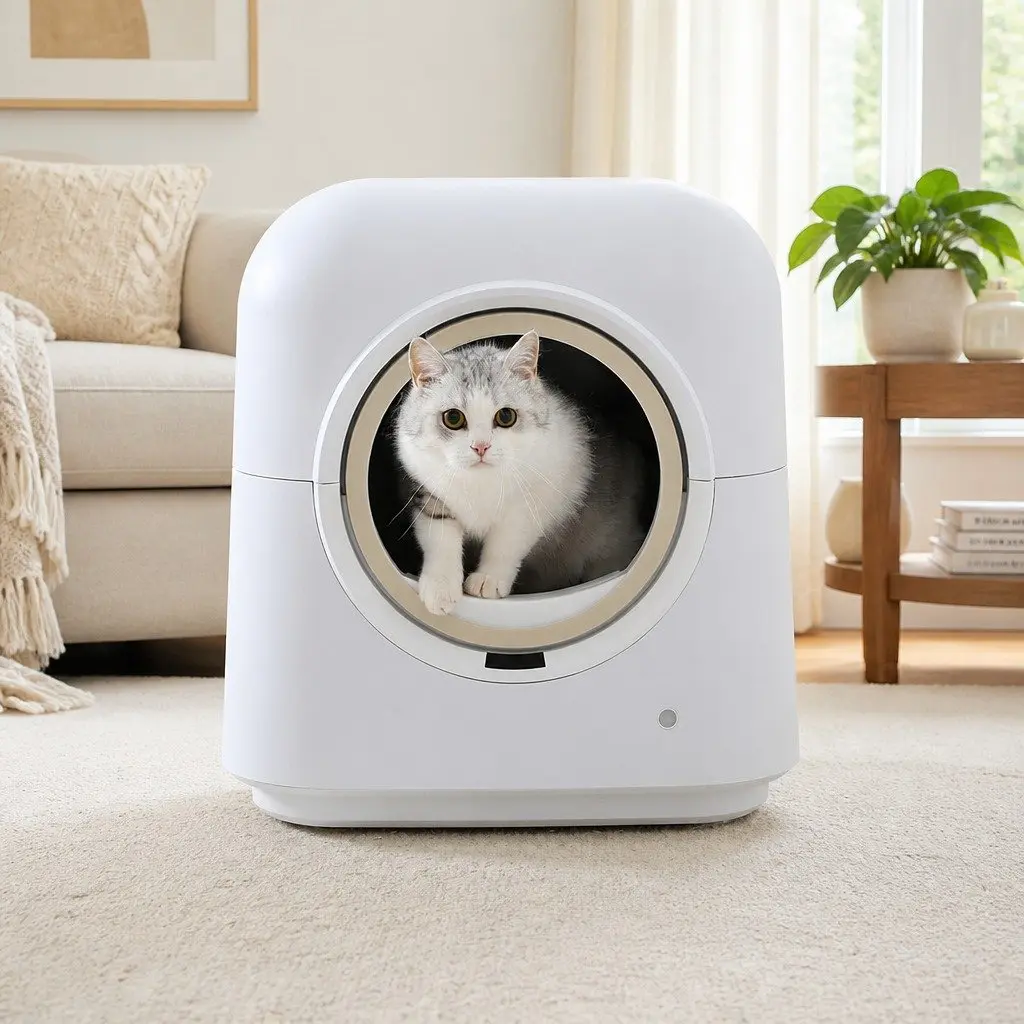 Automatic Cat Litter Box White 54.5cm Self-Cleaning with App Control Wi-Fi Enabled