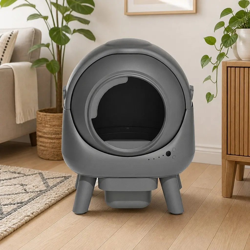 Self Cleaning Cat Litter Box Grey Low Entry APP Control Automatic Rolling Sifting 8L Waste Storage