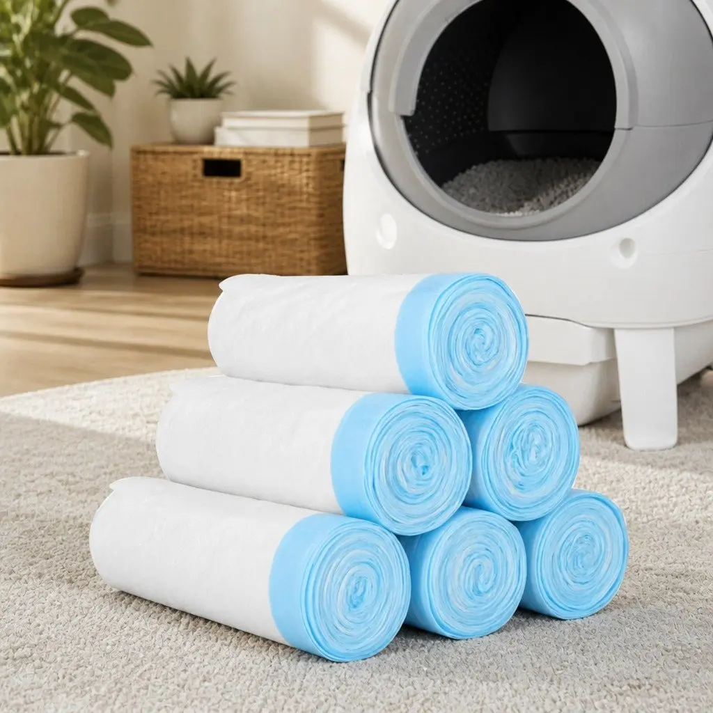Waste Bags White 6 Rolls Easy Tear Off Disposable Pet Litter Box Garbage Bags