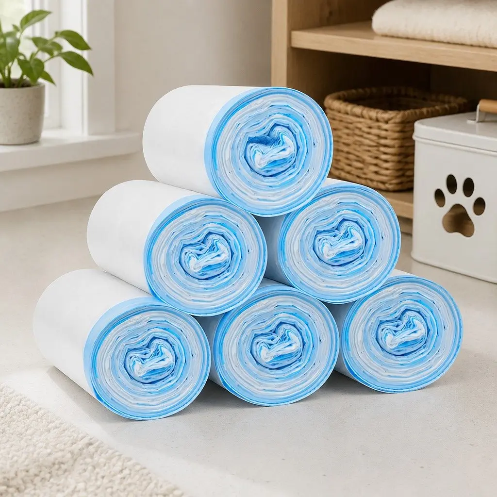 Waste Bags White 6 Rolls Easy Tear Off Disposable Pet Litter Box Garbage Bags