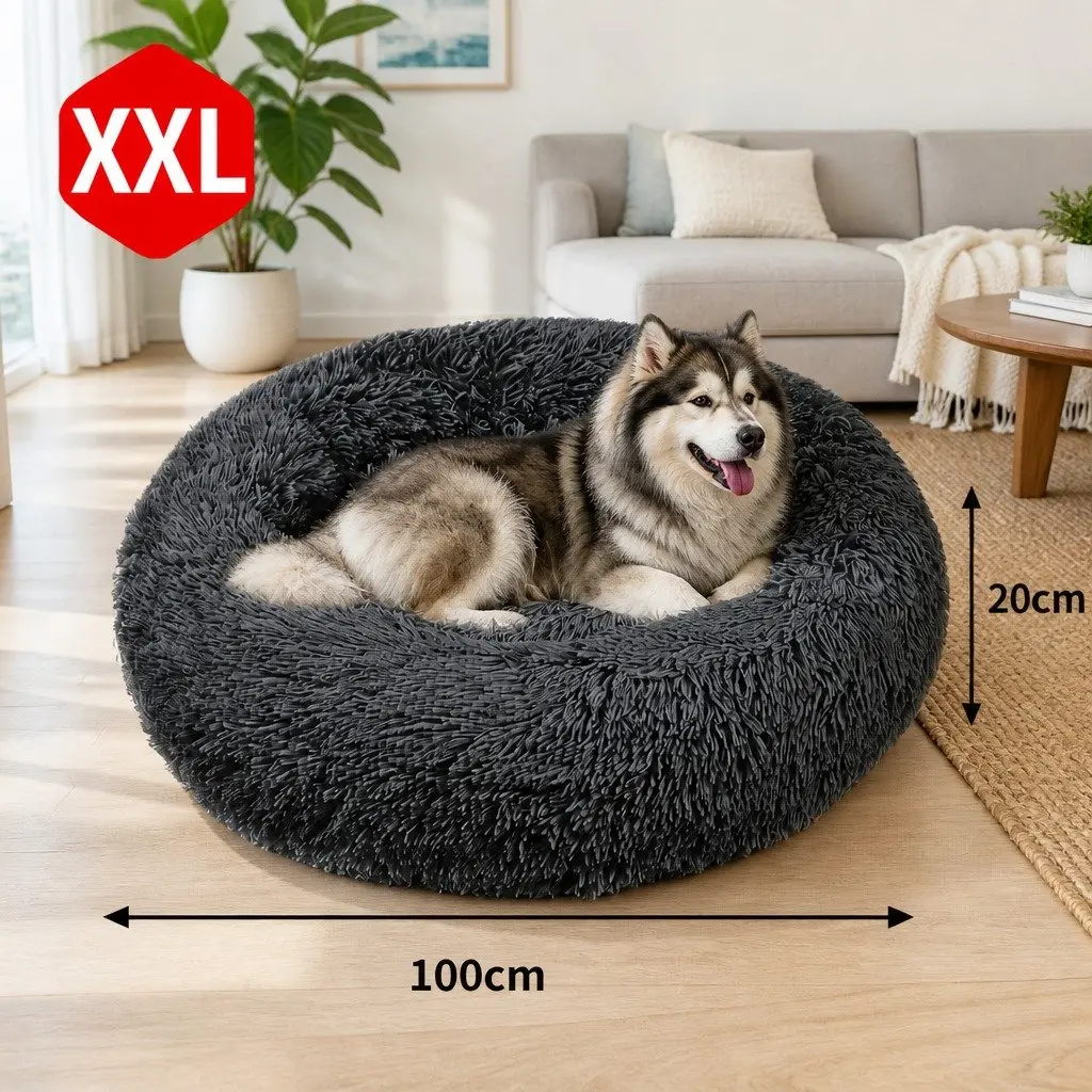 Pet Bed Dark Gray XXL Soft Washable Calming Mat Non-slip Base