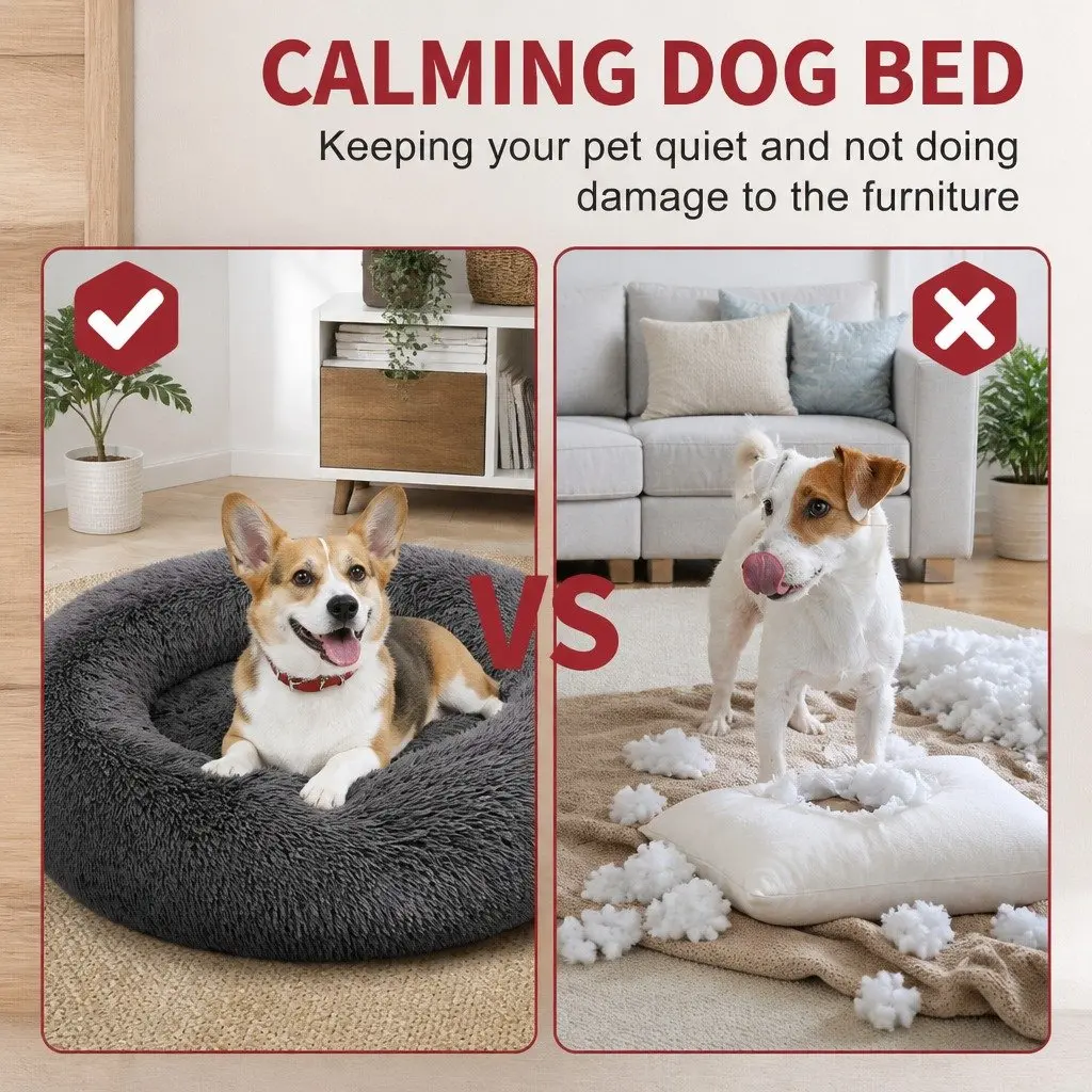 Pet Bed Dark Gray XXL Soft Washable Calming Mat Non-slip Base