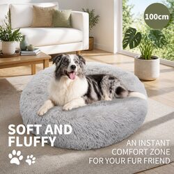 XL Round Dog Bed - Soft and Cozy Light Grey 100cm