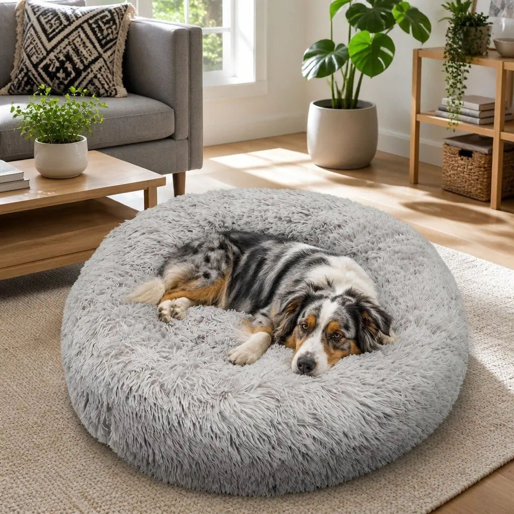 Large Round Dog Bed Plush Warm Nest Pet Bedding Comfortable Sleep 90cm Light