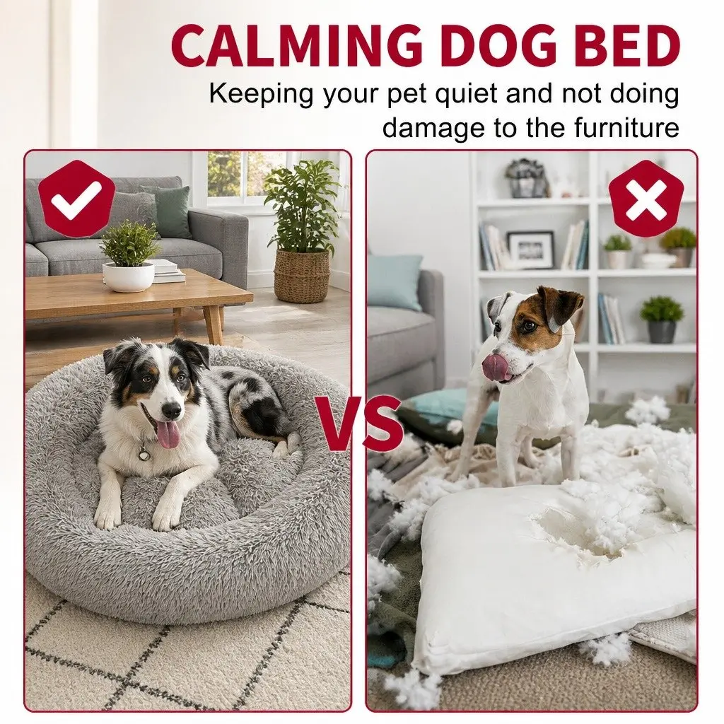Large Round Dog Bed Plush Warm Nest Pet Bedding Comfortable Sleep 90cm Light