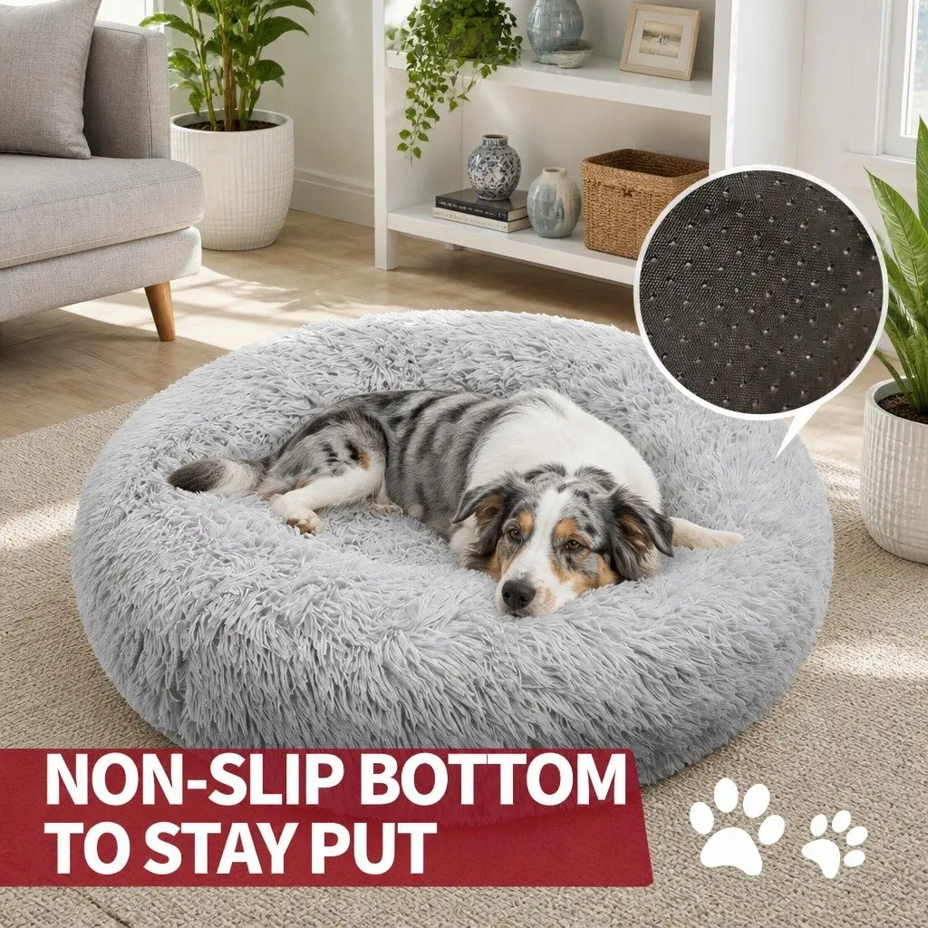 Round Dog Bed Warm Plush Nest Pet Bedding Comfortable M 70cm Light Grey