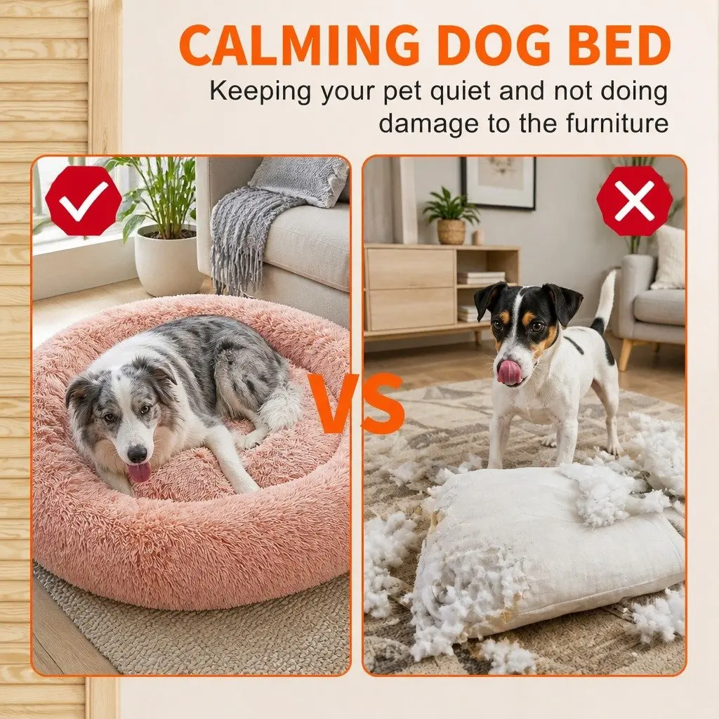 Round Plush Pet Dog Bed Warm Nest Comfortable Sleeping Kennel Pink XXL