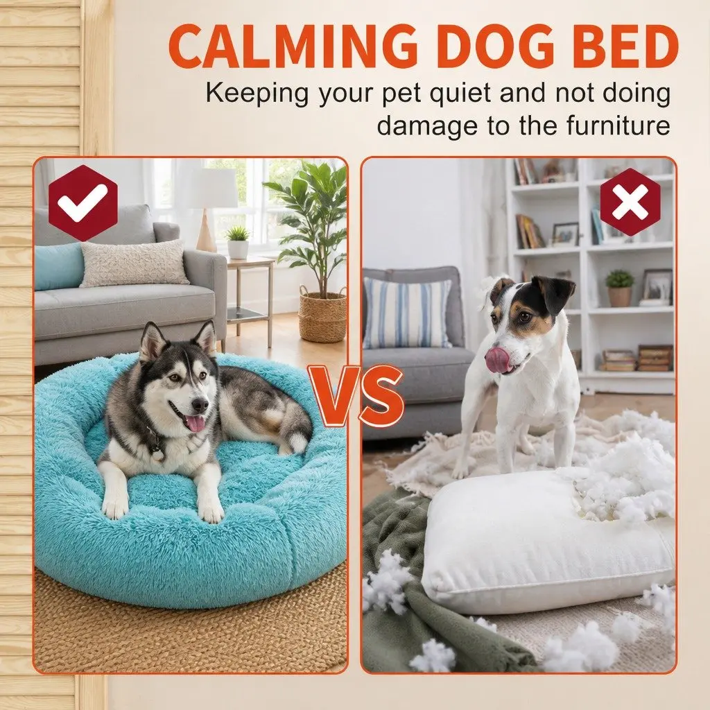 Dog Bed Teal 120cm Plush Warm Nest Comfy Sleep Kennel Cushion
