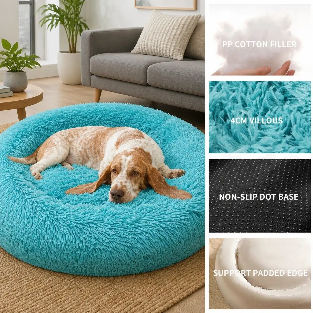 Dog Bed Teal 120cm Plush Warm Nest Comfy Sleep Kennel Cushion