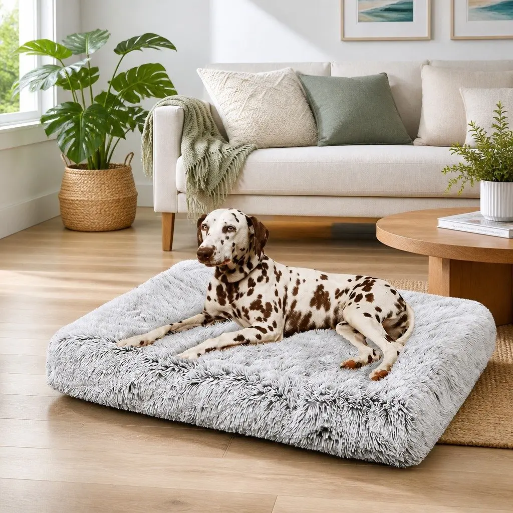 Pet Bed Grey L Soft Plush Washable Non-Slip Bottom