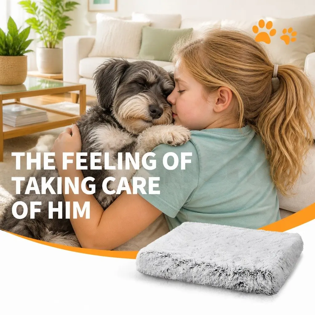 Pet Bed Grey L Soft Plush Washable Non-Slip Bottom