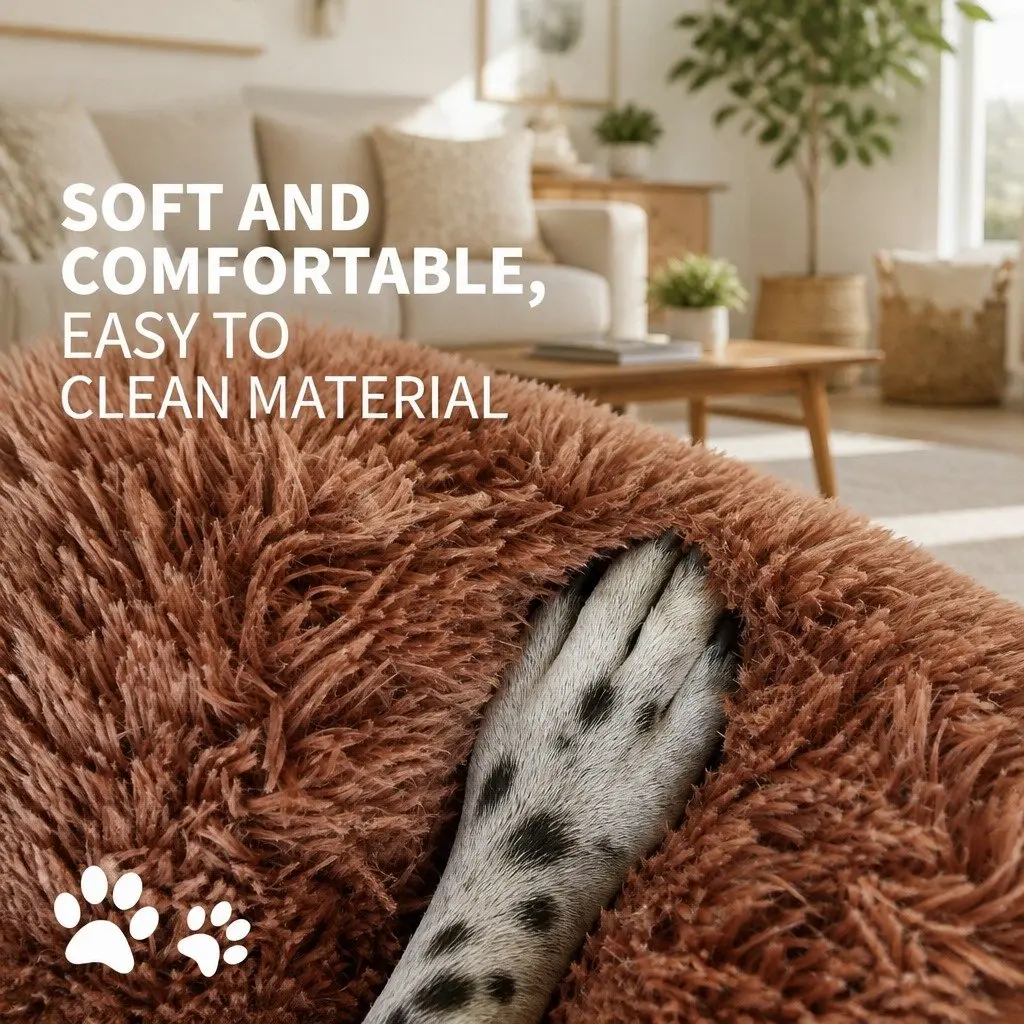 Pet Bed Brown Round 100cm Soft Plush Removable Washable