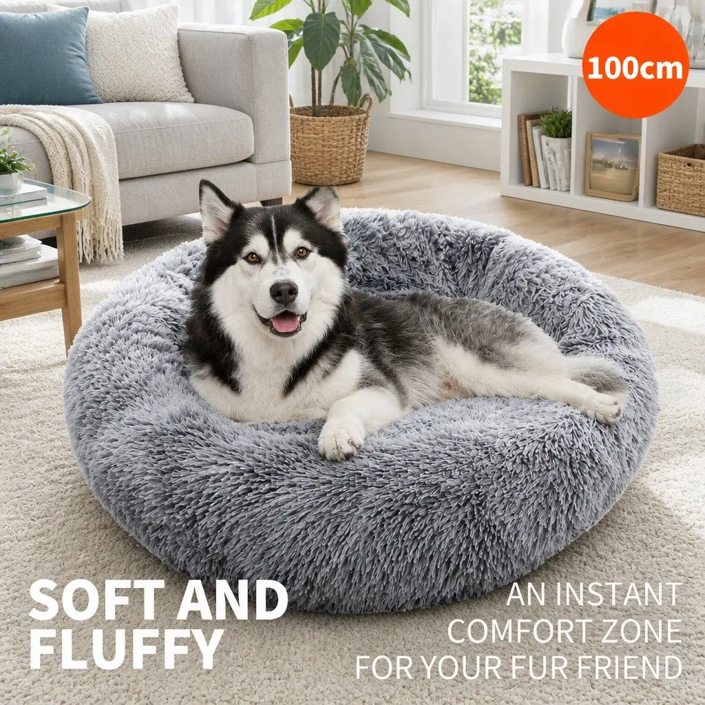 Pet Bed Dark Grey 120cm Soft Plush Removable Washable