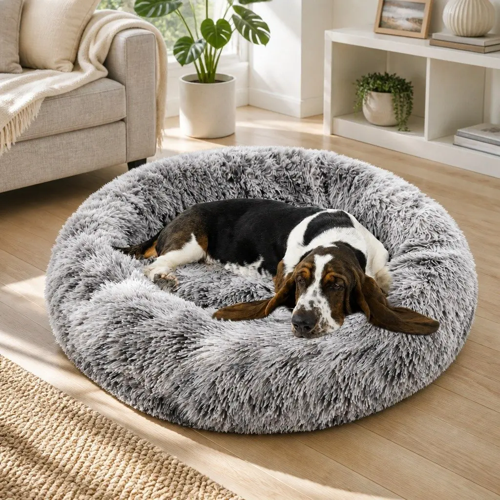 Pet Bed Dark Grey 120cm Soft Plush Removable Washable