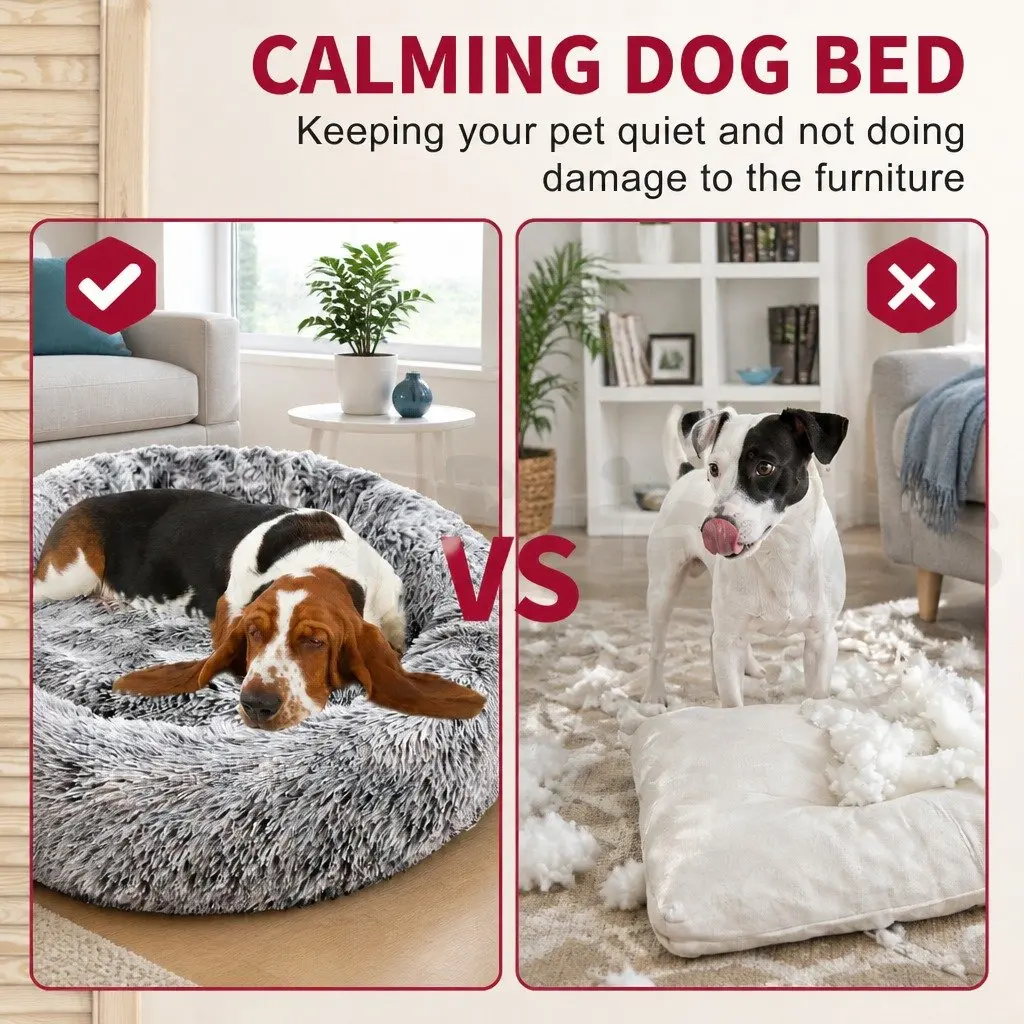 Pet Bed Dark Grey 120cm Soft Plush Removable Washable