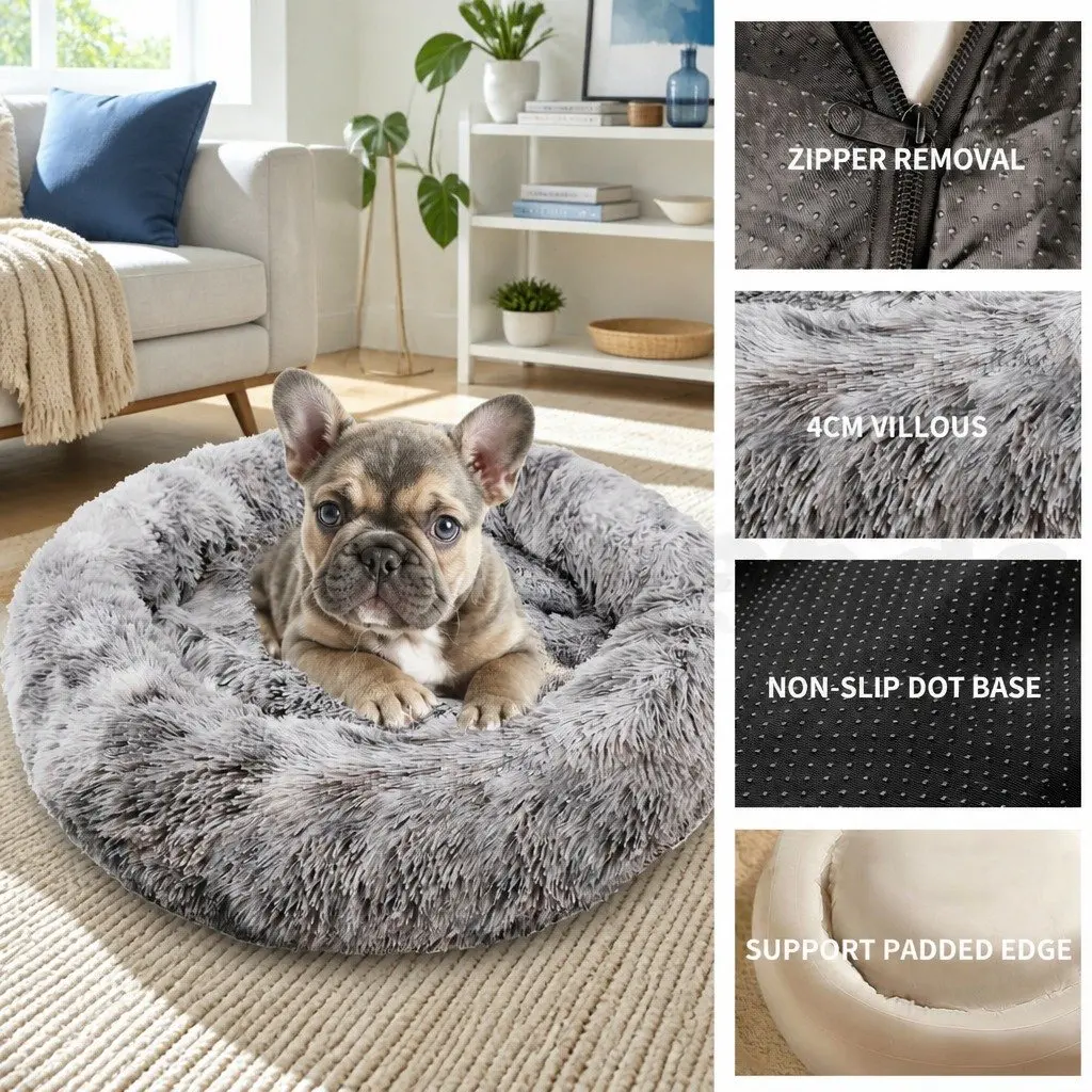 Pet Bed Dark Grey 120cm Soft Plush Removable Washable