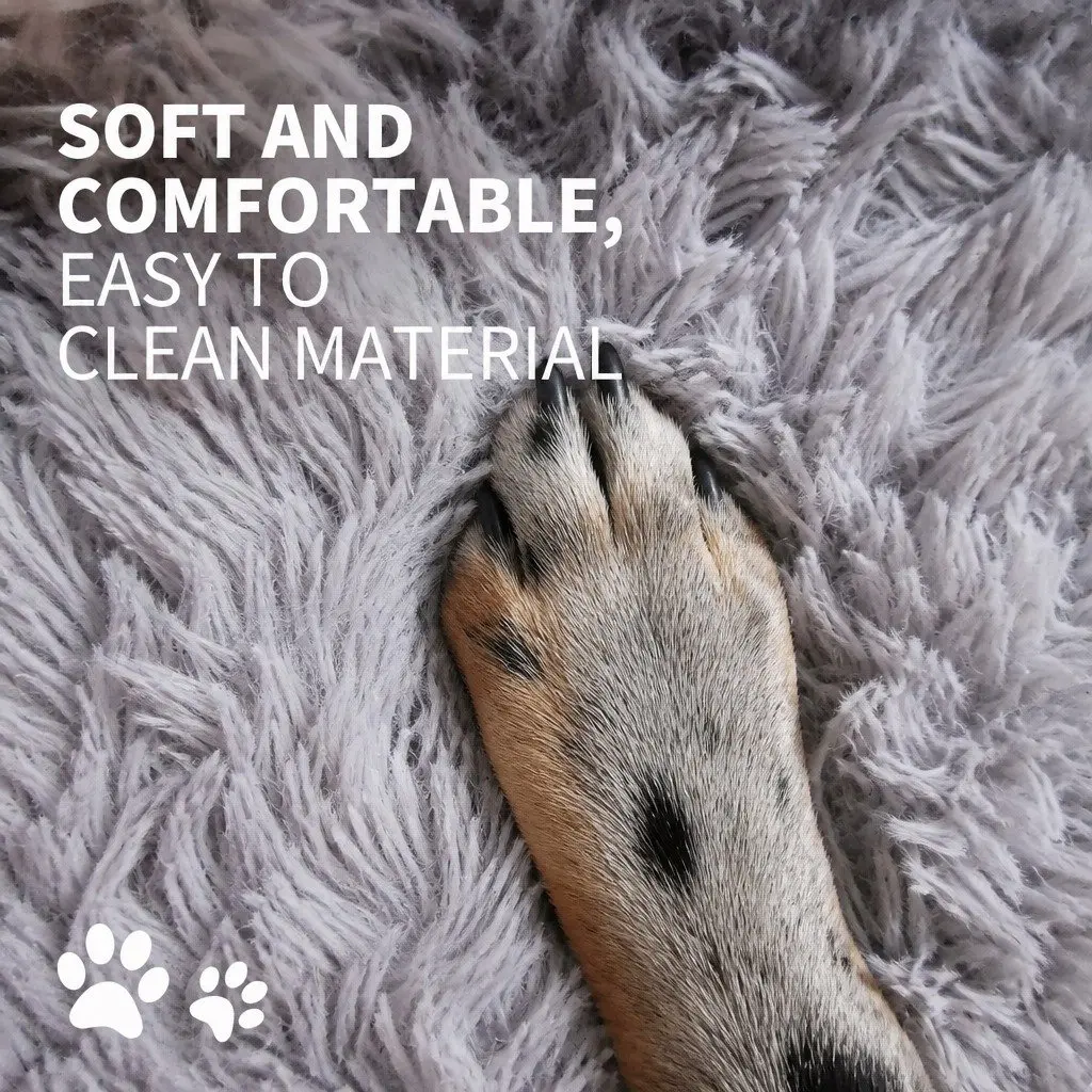 Pet Bed Light Gray Round 100cm Soft Plush Washable Non-slip Base Warm Sleeping Mat