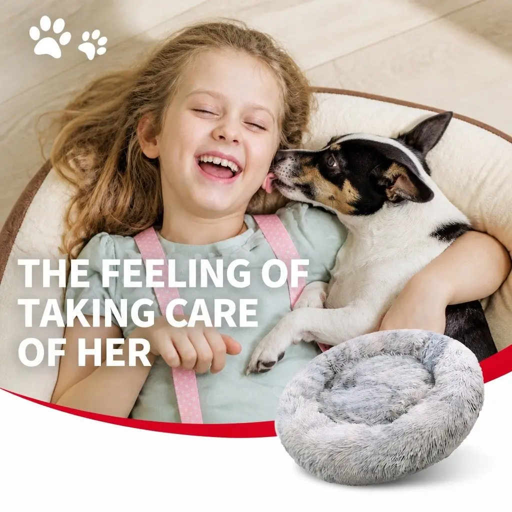 Pet Bed Light Gray Round 100cm Soft Plush Washable Non-slip Base Warm Sleeping Mat