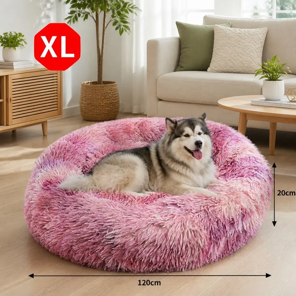 Pet Bed Purple 120cm Round Comfy Sleeping Cave Non-Toxic Plush