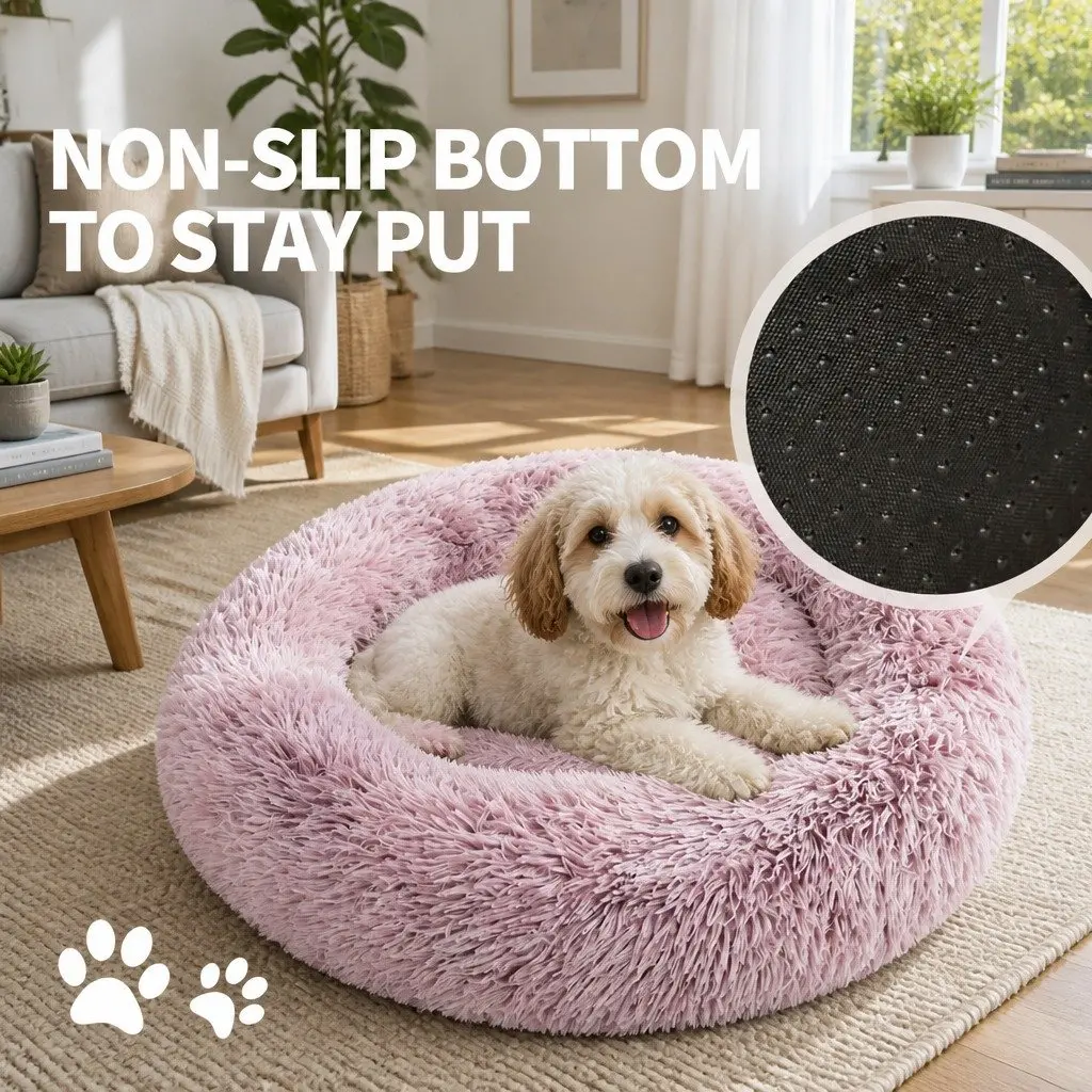 Pet Bed Purple Round 100cm Comfy Sleeping Cave Non-toxic Plush for Dogs Cats