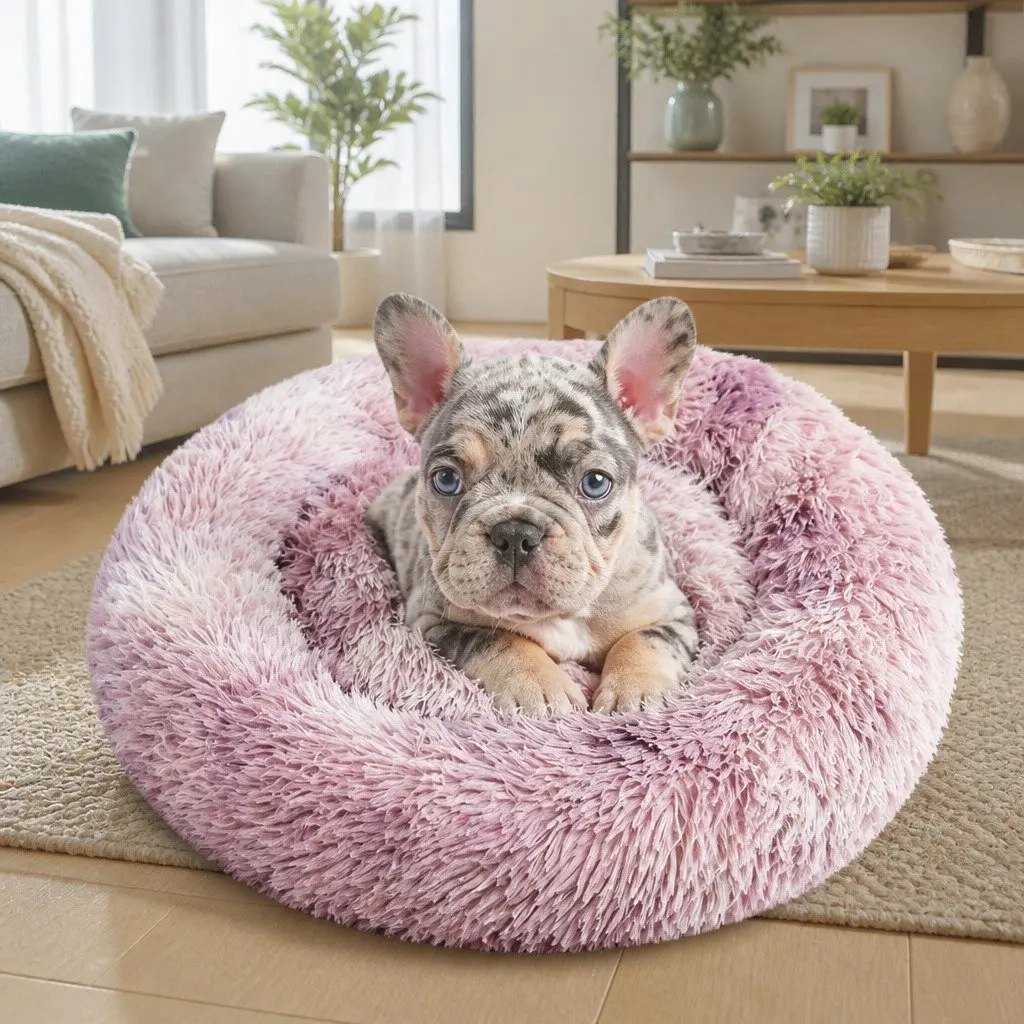 Pet Bed Purple Large Comfy Donut Cushion Non-Toxic Machine-Washable Round Lounger