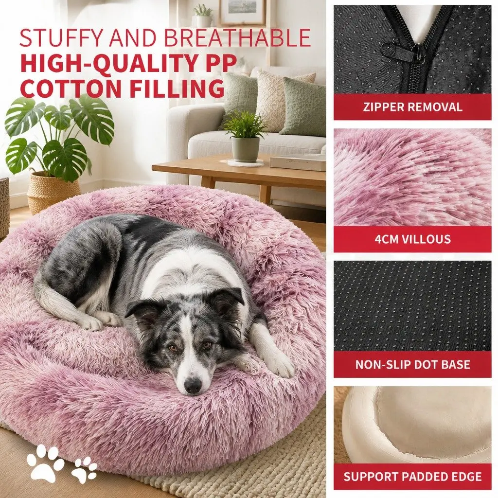Pet Bed Purple Large Comfy Donut Cushion Non-Toxic Machine-Washable Round Lounger