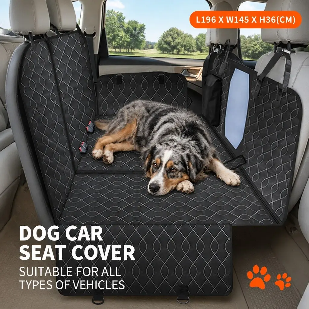 Car Seat Cover Black 196x145cm Waterproof Hammock Multi-Function for Dogs
