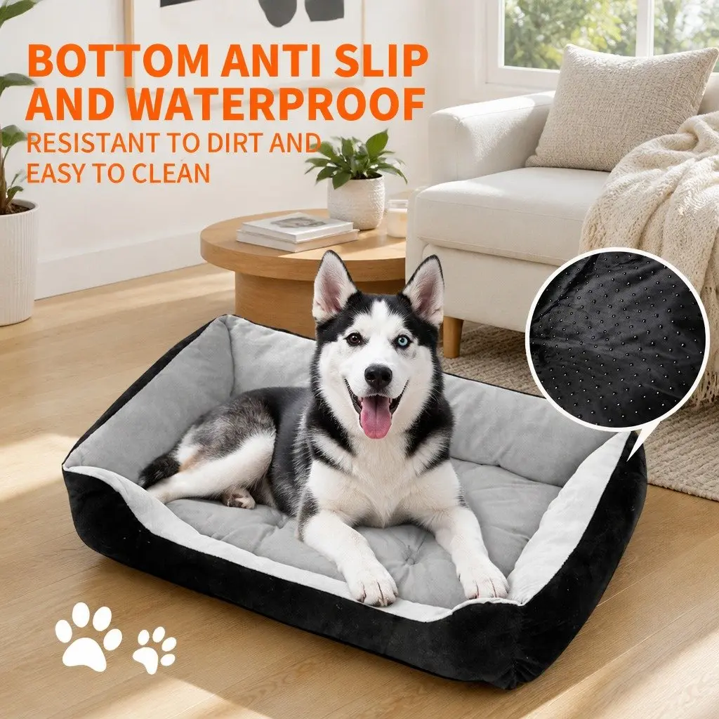 Pet Bed Black Medium Large Warm Soft Washable Portable Mat