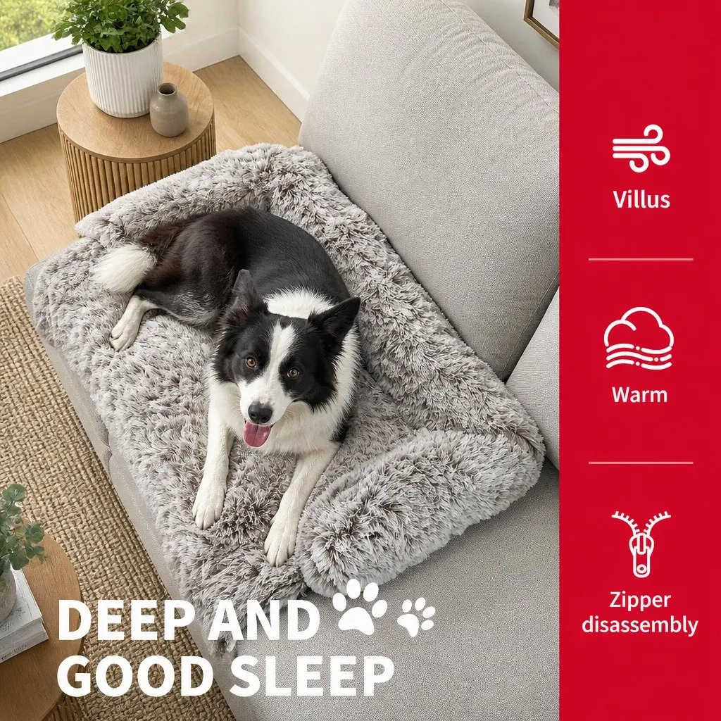 XL Dog Sofa Bed Gradient Brown Plush Mat Calming Cushion with Removable Bolster Non-Slip Waterproof Fabric Bottom