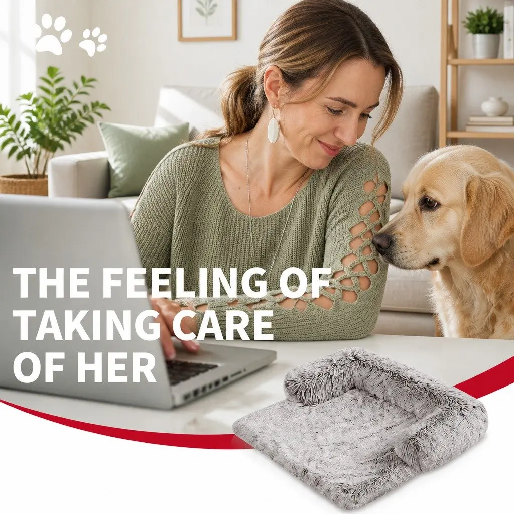 XL Dog Sofa Bed Gradient Brown Plush Mat Calming Cushion with Removable Bolster Non-Slip Waterproof Fabric Bottom