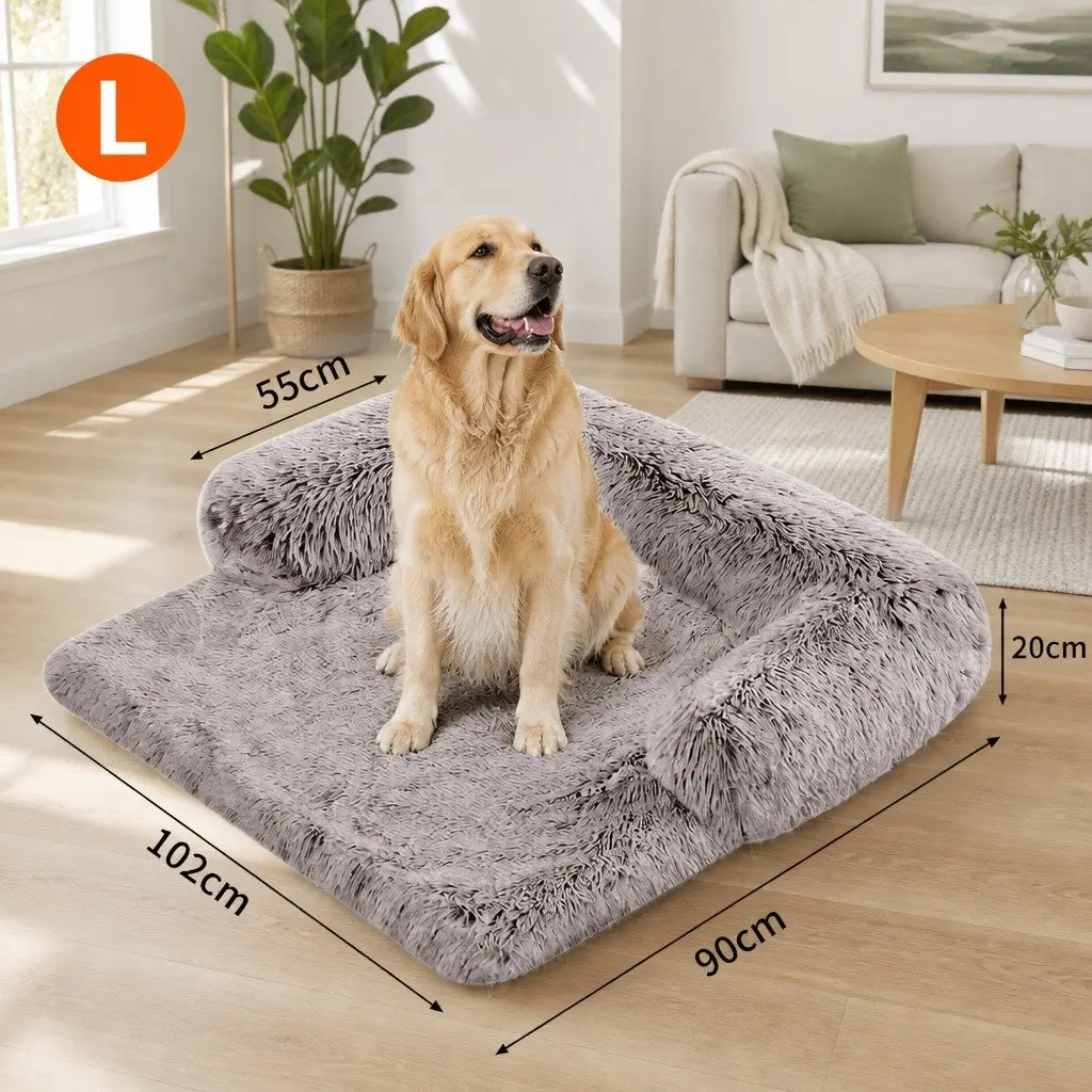 Dog Sofa Bed Gradient Brown Large Plush Cushion Protector
