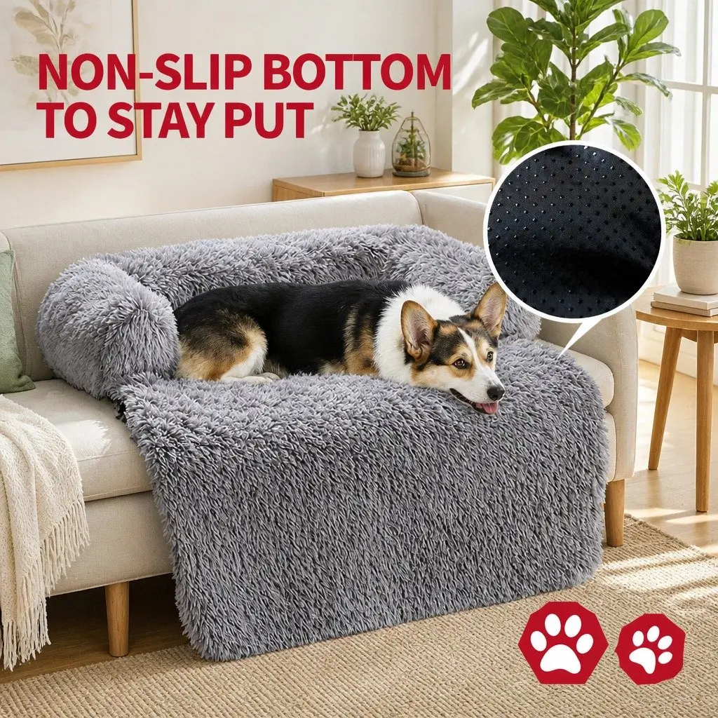 Dog Sofa Bed Gradient Brown Large Plush Cushion Protector