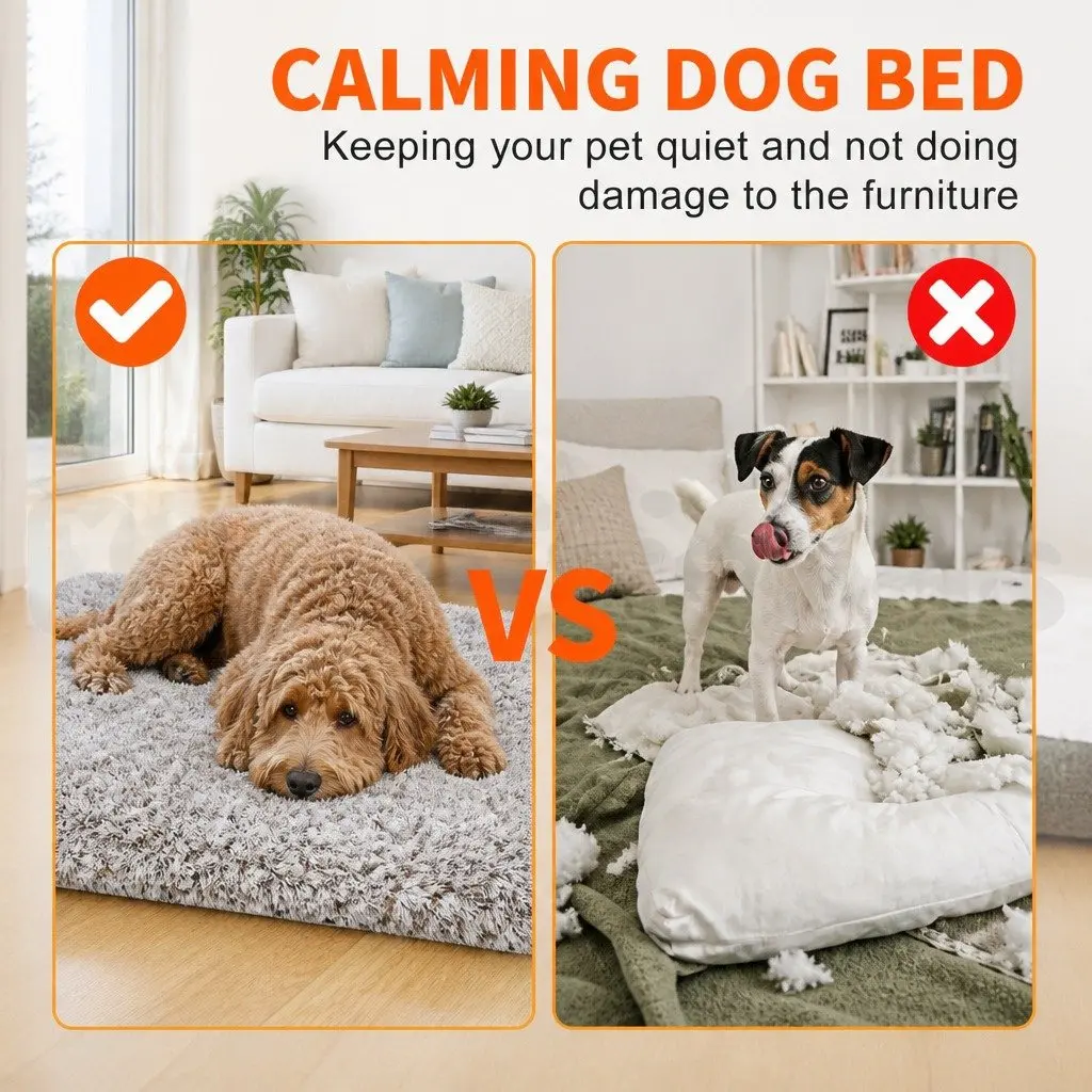 Dog Sofa Bed Gradient Brown Small Plush Calming Cushion Protector Cover
