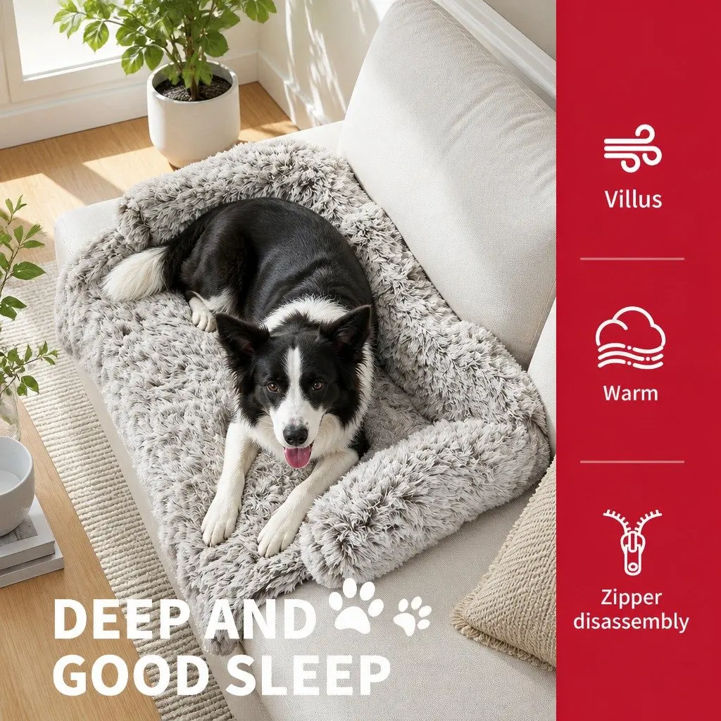 Dog Sofa Bed Gradient Brown Small Plush Calming Cushion Protector Cover