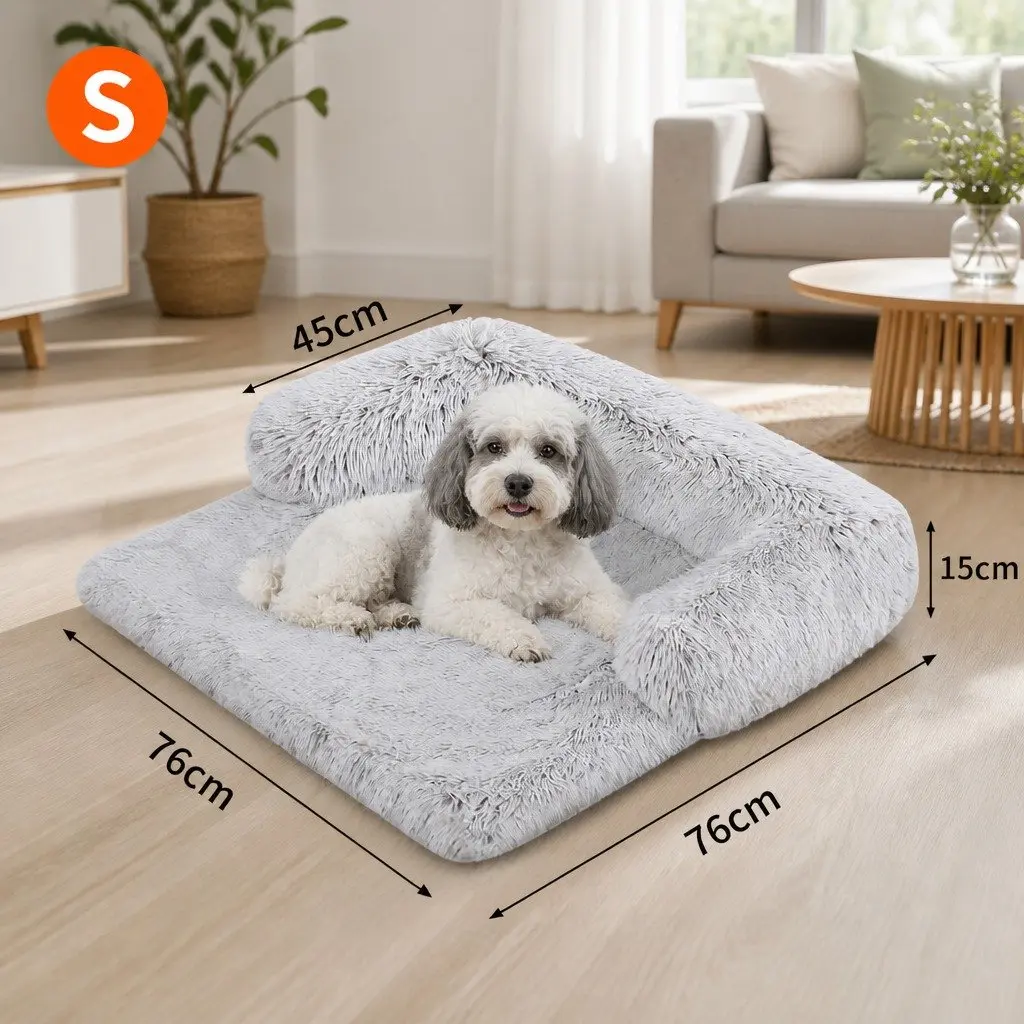 Pet Sofa Bed Gradient Grey Small Calming Waterproof Non-Slip Cover with Removable Bolster for Dogs and Cats