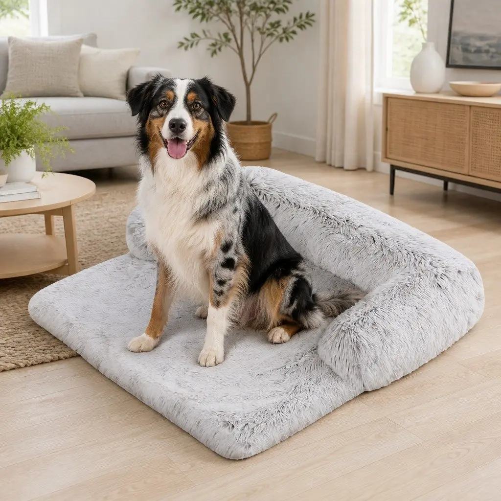 Pet Sofa Bed Gradient Grey Small Calming Waterproof Non-Slip Cover with Removable Bolster for Dogs and Cats